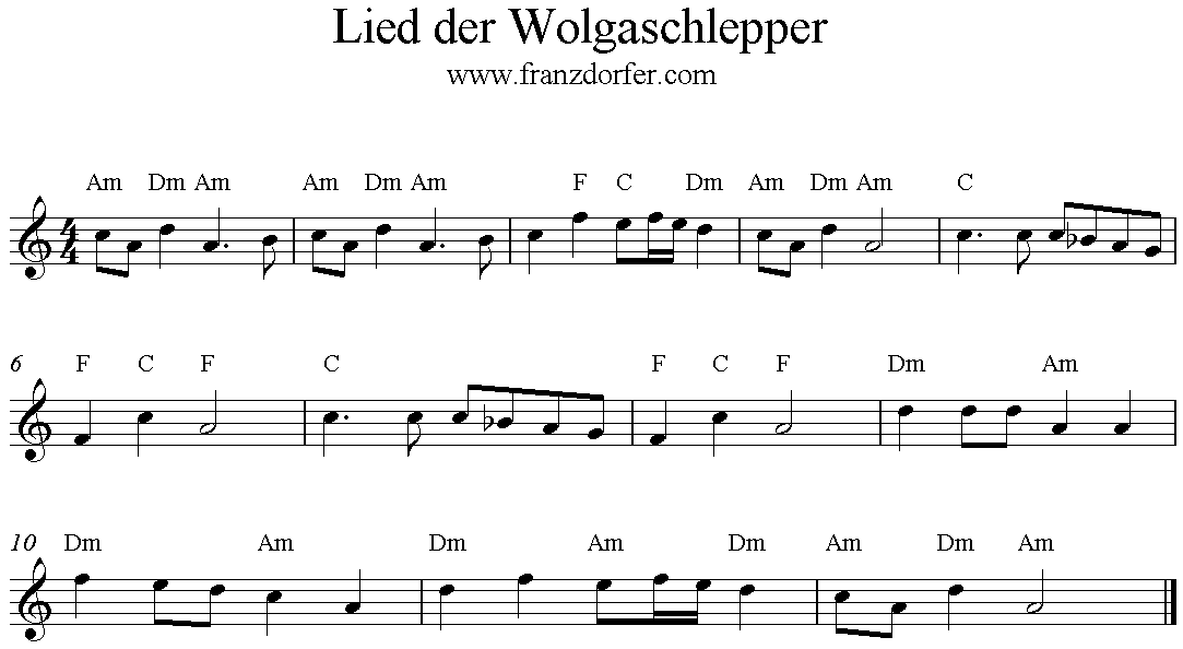 Noten Lied der Wolgaschlepper